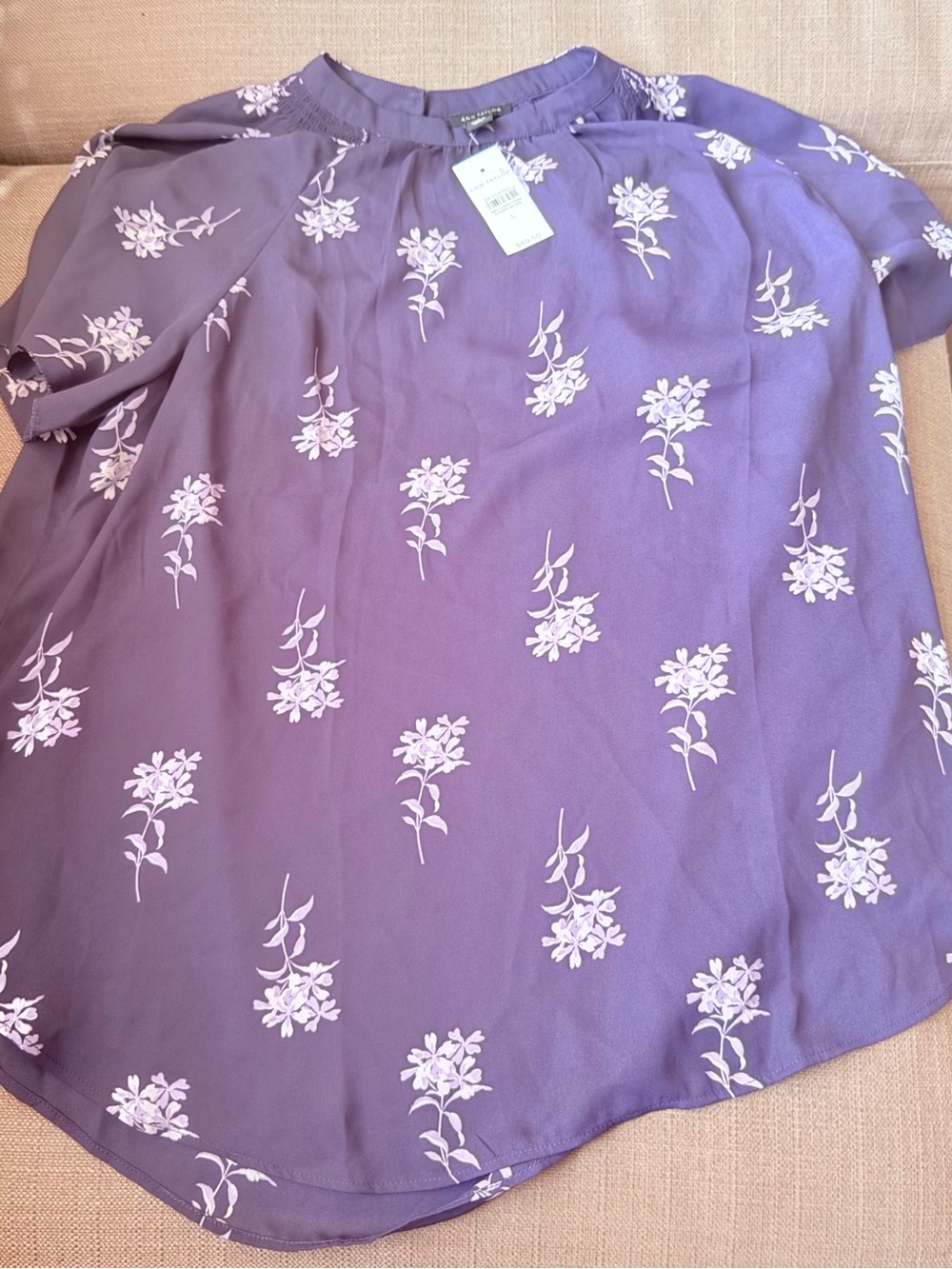Ann Taylor Lavender Floral Short Sleeve Blouse